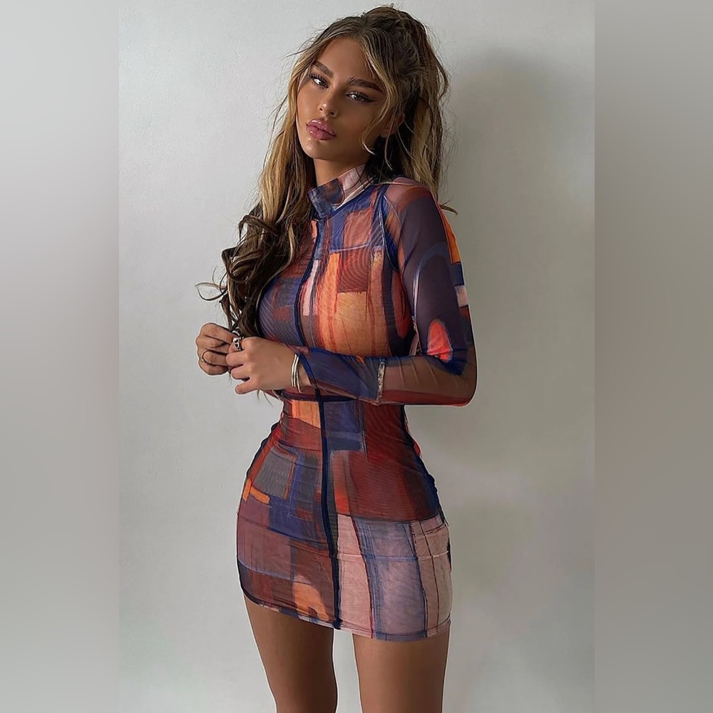 Fashion Nova Multicolor Abstract Dress